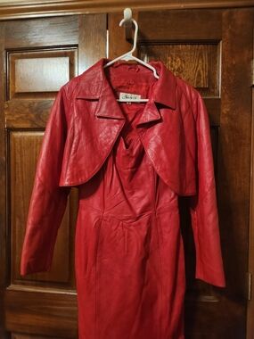 Vintage Julian R ,Red Leather Dress with Cropped Jacket